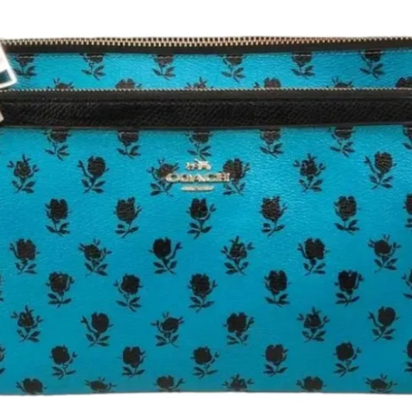 Coach F38159 Teal & Black Floral Cross Body EUC with COA - Picture 8 of 8